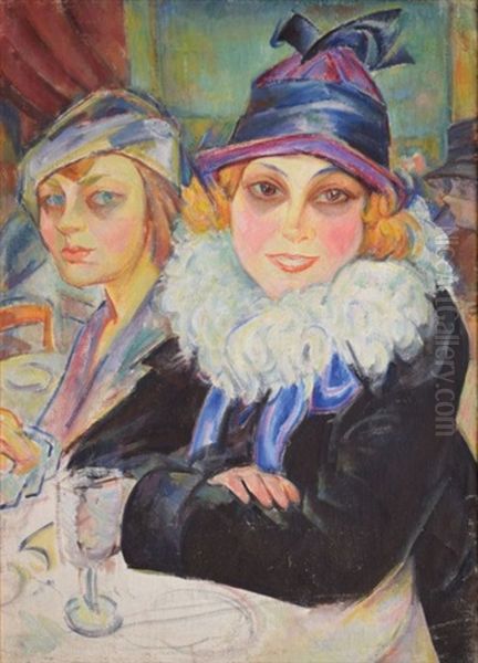 Deux Femmes Au Restaurant Oil Painting by Savely Schleifer