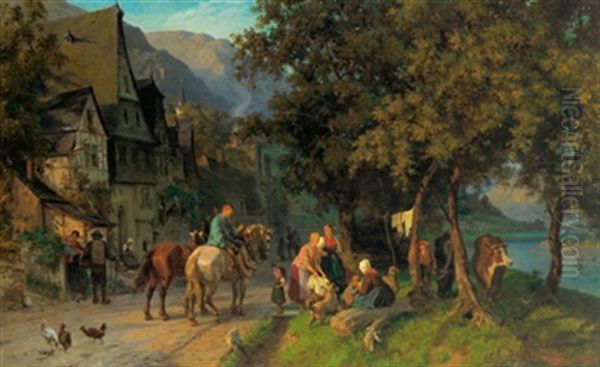 Abend An Der Mosel Oil Painting by Carl Schlesinger