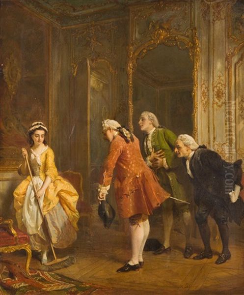 Hoflinge Vor Der Scheuen Magd Oil Painting by Henry Guillaume Schlesinger