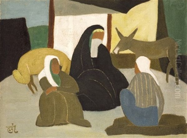 The Market In Jerusalem Oil Painting by Shmuel Schlesinger