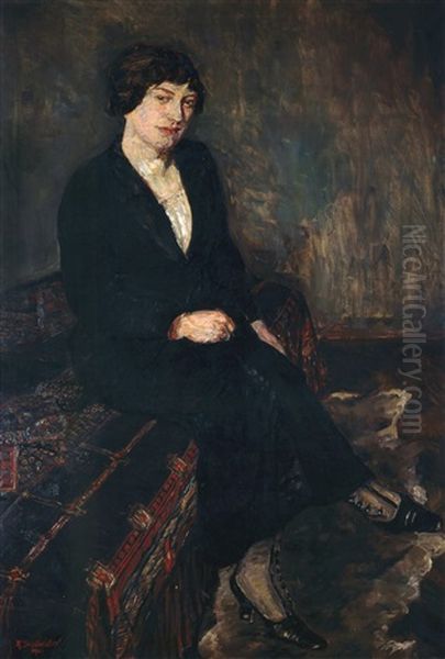 An Interior With A Dancing Master Playing A Pochette En Bateau With His Young Female Companion Playing The Duleimer Oil Painting by Rudolf Schlichter