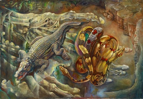 Reptilien Oil Painting by Rudolf Schlichter