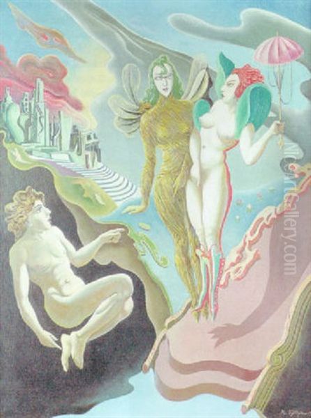 Sprung In Die Lufte Oil Painting by Rudolf Schlichter