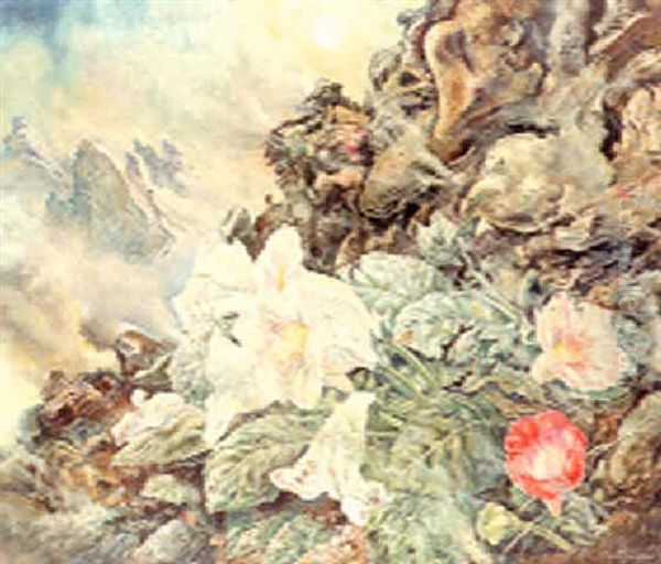 Surreale Landschaft Mit Blumen Oil Painting by Rudolf Schlichter