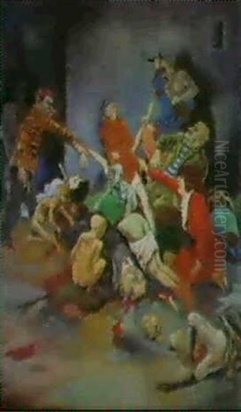 Massenmord An Der Chinesischen Mauer Oil Painting by Rudolf Schlichter