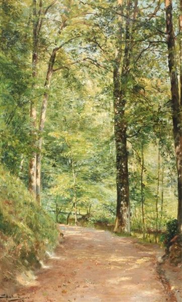 A Summer Day In The Woods Oil Painting by Karl Peter August Schlichting-Carlsen