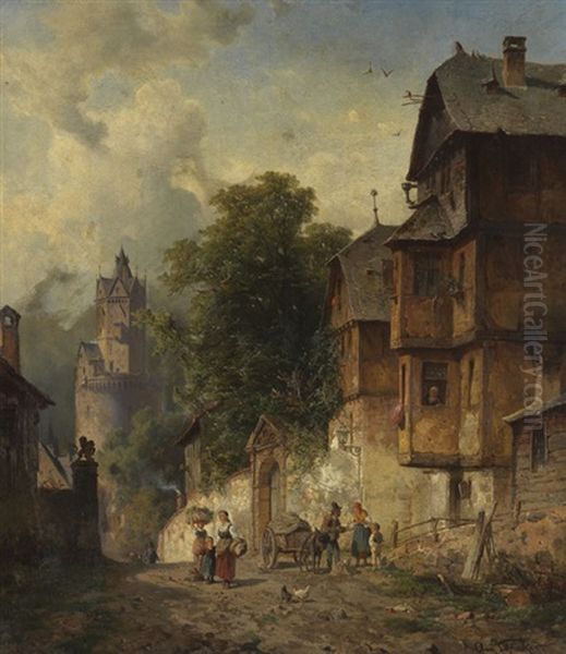 Ansicht Von Andernach Am Rhein Mit Dem Runden Turm Oil Painting by August Eduard Schliecker