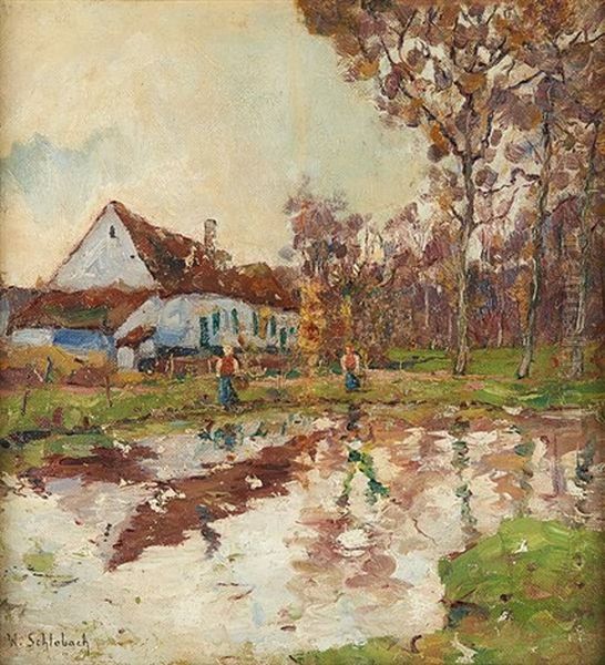 Devant La Ferme Oil Painting by Willy Schlobach