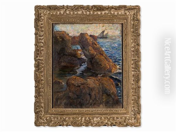 Rocky Coast, Pres. Belgium Oil Painting by Willy Schlobach