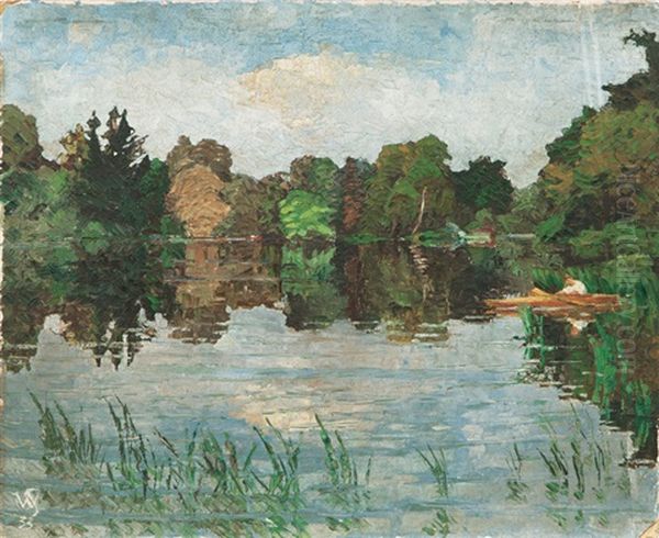 Rowing Boat On A Lake Oil Painting by Willy Schlobach