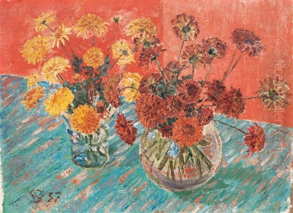 Two Bunches Of Flowers Oil Painting by Willy Schlobach