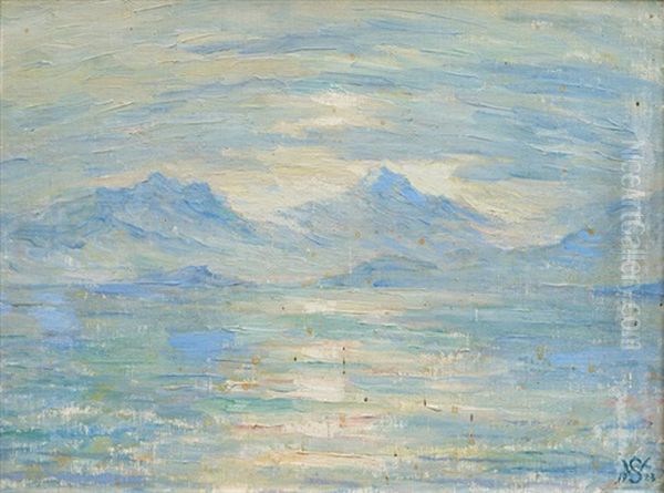 Morning Mist Over Lake Constance Oil Painting by Willy Schlobach