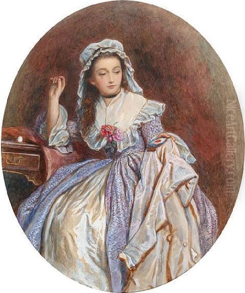 An Elegant Woman At A Writing Desk Oil Painting by Auguste Jules Bouvier, N.W.S.