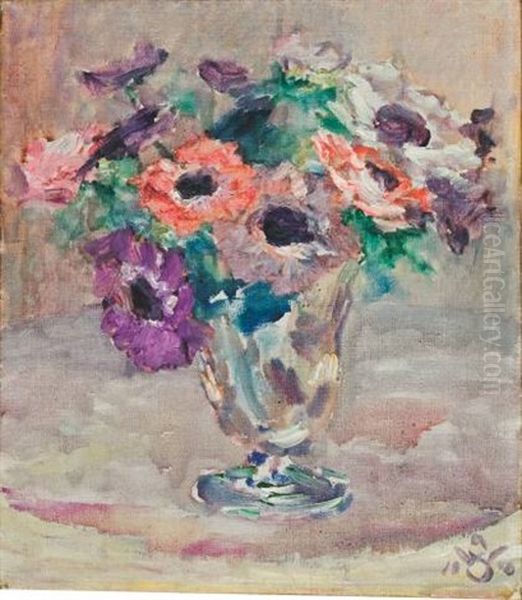 Anemonenstraus In Vase Oil Painting by Willy Schlobach