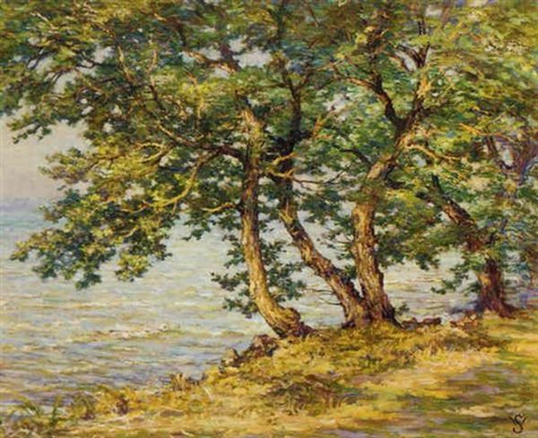 A Mediterranean Coastal Landscape Oil Painting by Willy Schlobach