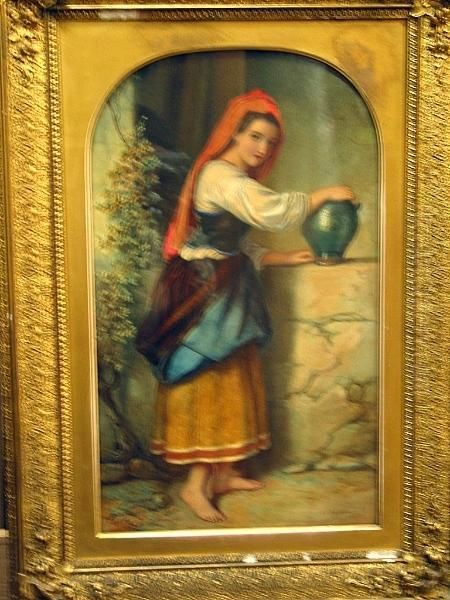 A Basque Girl By A Fountain Oil Painting by Auguste Jules Bouvier, N.W.S.