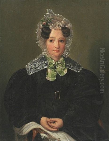 Sitzende Dame Im Schwarzen Kleid Mit Spitzenhaube Oil Painting by Bernardt Schlosser
