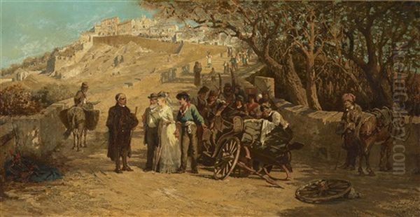 Die Beschadigte Kutsche Oil Painting by Carl Bernhard Schloesser