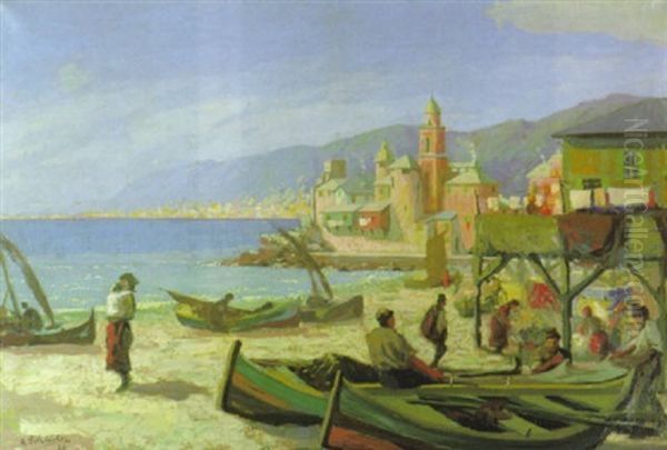 Fischerdorf An Der Italienischen Kuste Oil Painting by August Schlueter