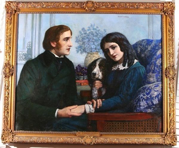 Robert Browning Visits Elizabeth Barrett At 50 Wimpole Street Oil Painting by Herbert Gustav Schmalz