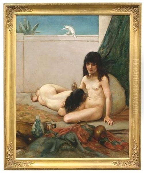 Zwei Orientalische Madchen Auf Einer Terrasse Oil Painting by Herbert Gustav Schmalz