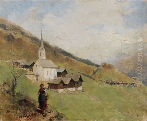 Paysanne Sur Le Chemin A Langesthei Oil Painting by Mathias Schmid