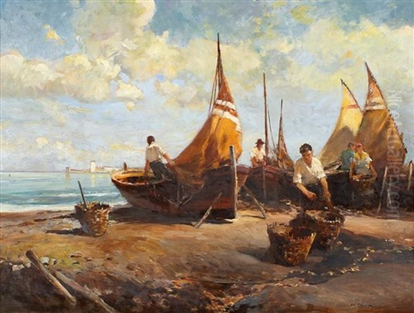 Fischersleute Am Strand Oil Painting by Hermann Schmidtmann
