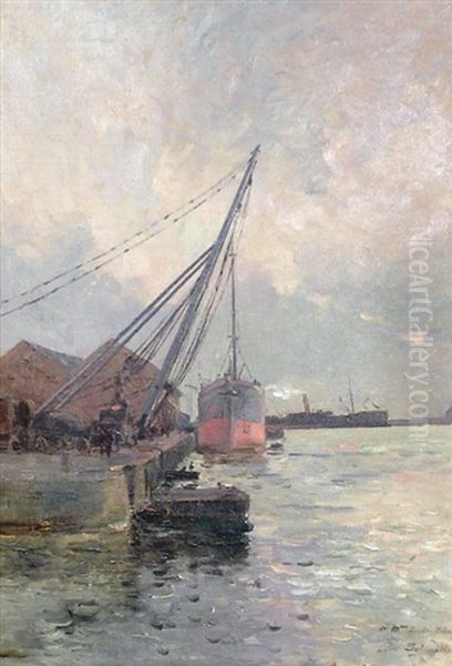 Bateaux A Quai Oil Painting by Paul Leon Felix Schmitt