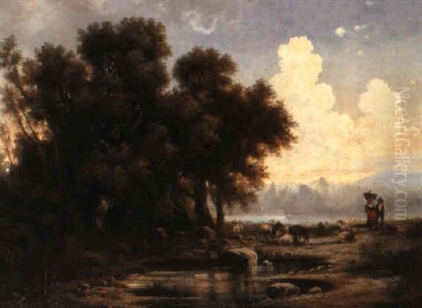 Sudliche Seenlandschaft Oil Painting by Wilhelm Schmitt