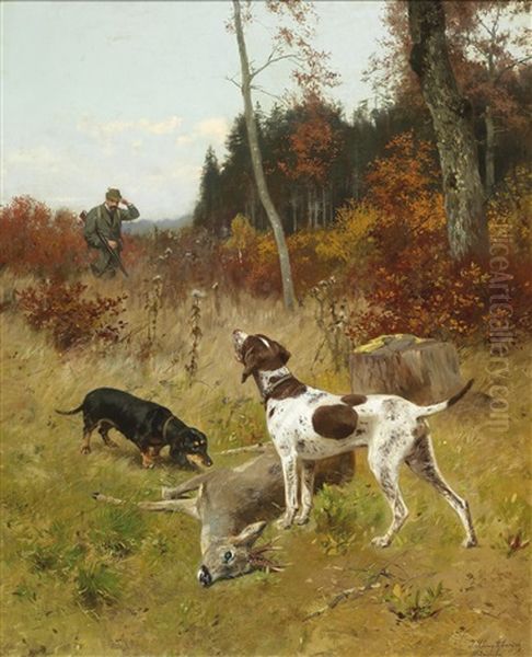 Successful Hunt Oil Painting by Josef Schmitzberger
