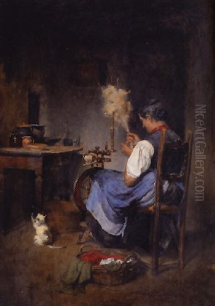 Frau Am Spinnrad Oil Painting by Ferdinand Schmutzer