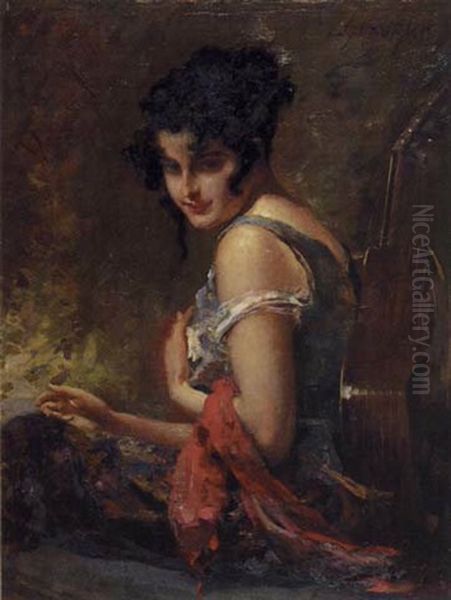 Damenportrat Oil Painting by Leopold Schmutzler