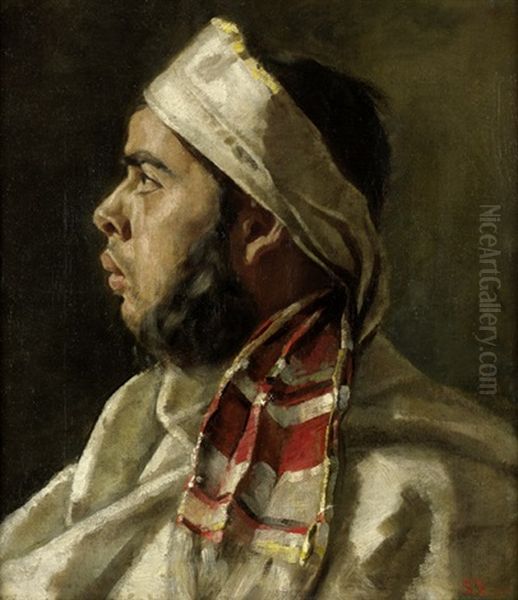 Araber (orientale Im Profil Nach Links Mit Gestreiftem Turban) Oil Painting by Sascha Schneider