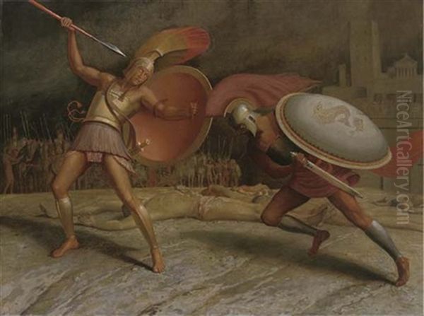 Hector Battling Achilles Outside Troy Oil Painting by Sascha Schneider