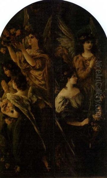 Angels (2 Panels) Oil Painting by Wilhelm Heinrich Schneider