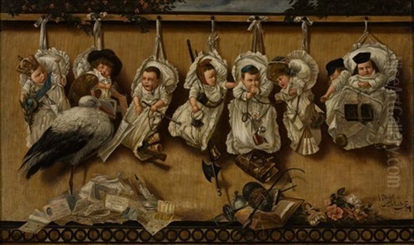 Die Politik In Den Kinderschuhen Oil Painting by Georg Schoebel