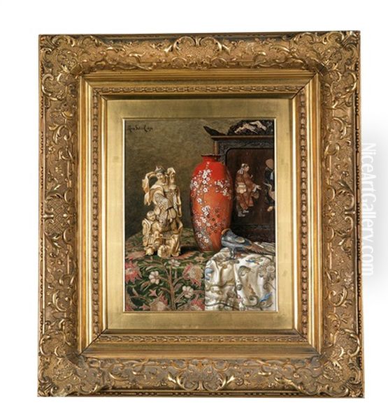 Stillleben Mit Asiatischer Vase Und Elfenbeinfigur Oil Painting by Max Schoedl