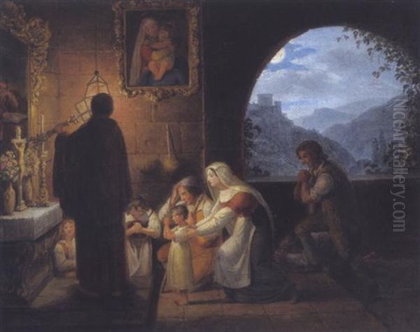 Abendandacht In Den Bergen Oil Painting by Johann Nepomuk Schoedlberger