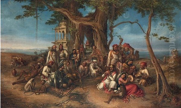 The Thugs Of India: Halt At The Shrine Of Ganesh Oil Painting by August Theodor Schoefft