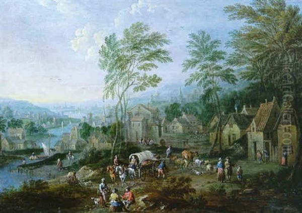 Scene De Village Oil Painting by Mathys Schoevaerdts