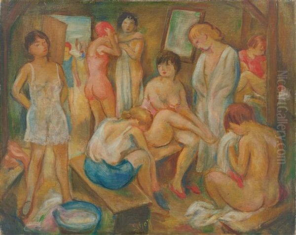 Umkleidekabine Oil Painting by Otto Schoff