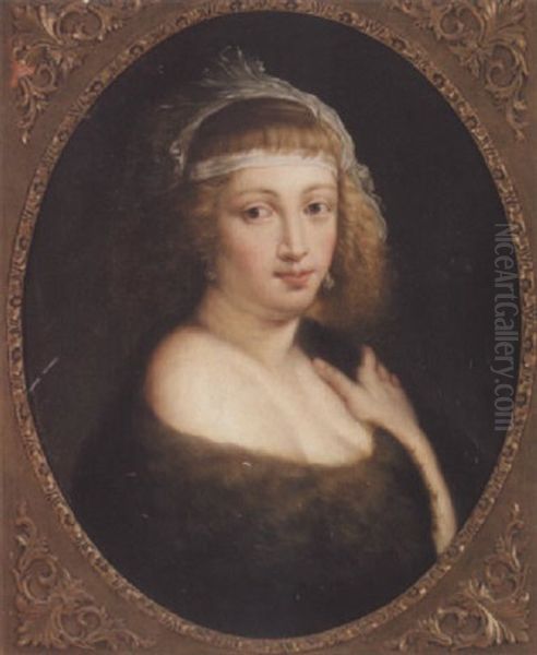 Ung Pige I Kjole Med Badformer Udskaering Kantet Med Pels Oil Painting by Marie Schoffmann