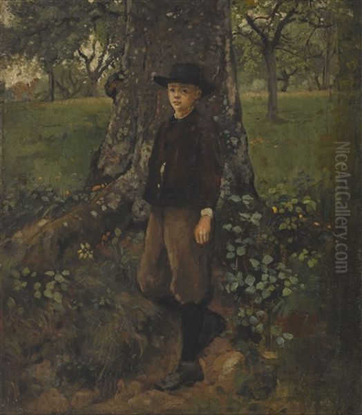 Knabe, Unter Einem Baum Stehend Oil Painting by Otto Scholderer