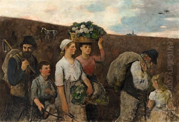 Peasants Returning From The Fields Oil Painting by Otto Scholderer