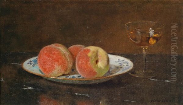 Stillleben Mit Pfirisichen, Auf Chinesischem Porzellanteller Oil Painting by Otto Scholderer