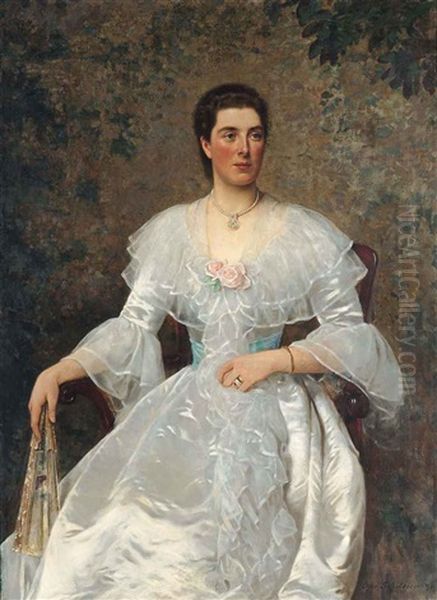 Portrait Of Charlotte Smithson, Seated Oil Painting by Otto Scholderer