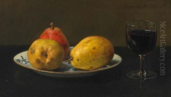Stillleben Mit Birnen Und Weinglas Oil Painting by Otto Scholderer