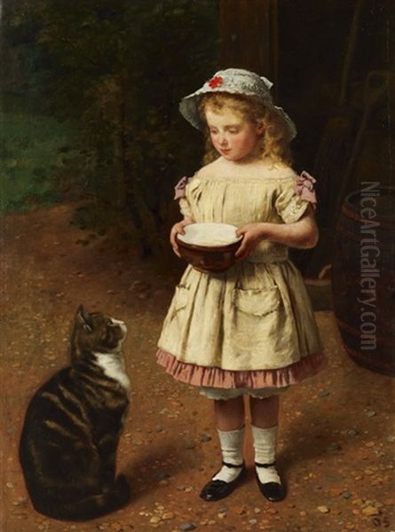 Kind Mit Katze Oil Painting by Otto Scholderer
