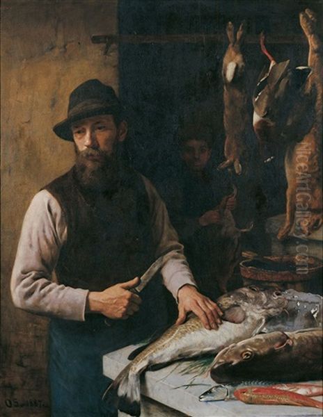 Selbstbildnis Als Fisch- Und Wildprethandler Oil Painting by Otto Scholderer
