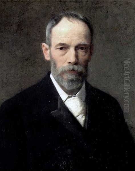 Selbstportrait Als Brustbild Im Schwarzen Rock Mit Weisem Hemd Und Krawatte, Den Blick Dem Betrachter Zugewandt Oil Painting by Otto Scholderer